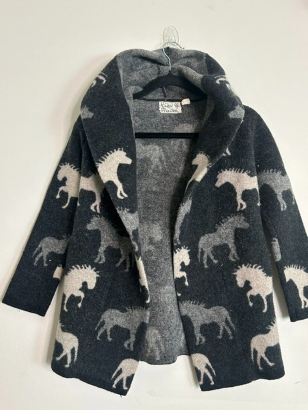 Anthropologie Sedona Wool Galloping Horses Open Hoodie Sweater Jacket